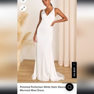 Polished Perfection White Satin Sleeveless Mermaid Maxi Dress